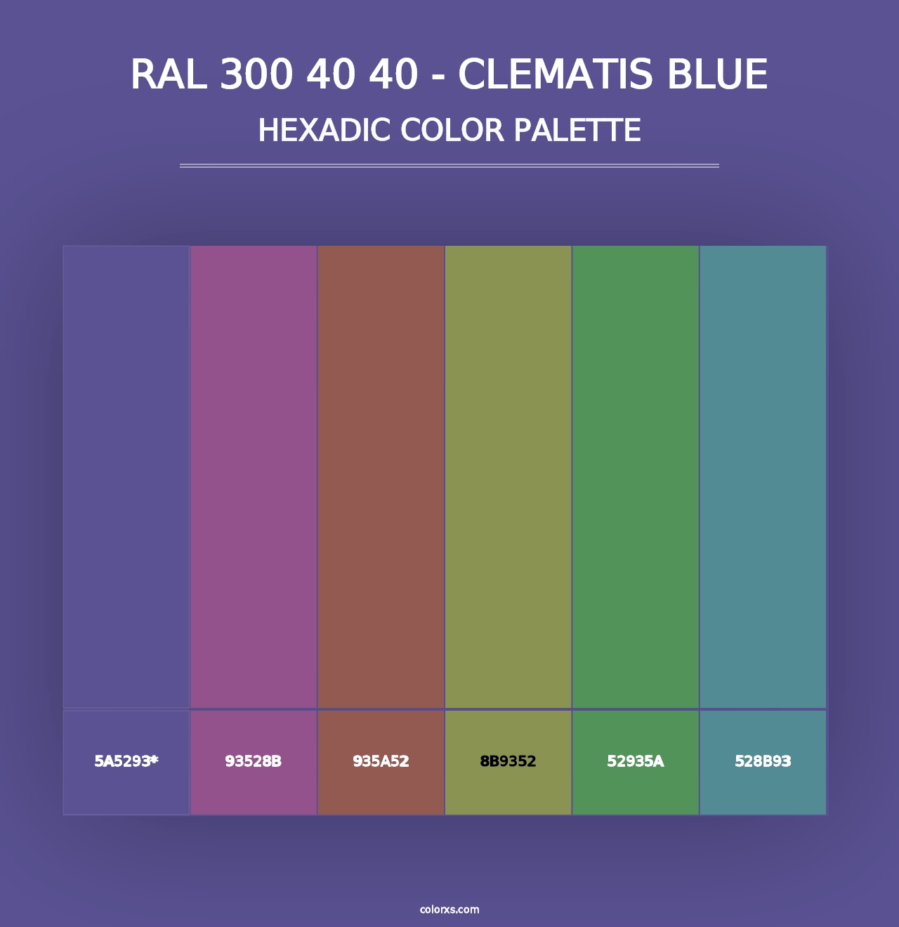 RAL 300 40 40 - Clematis Blue - Hexadic Color Palette