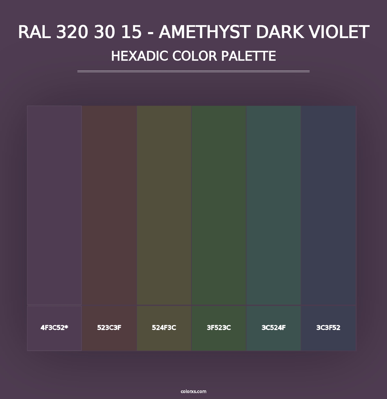 RAL 320 30 15 - Amethyst Dark Violet - Hexadic Color Palette