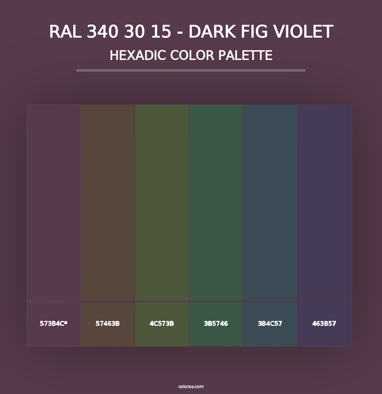 RAL 340 30 15 - Dark Fig Violet - Hexadic Color Palette