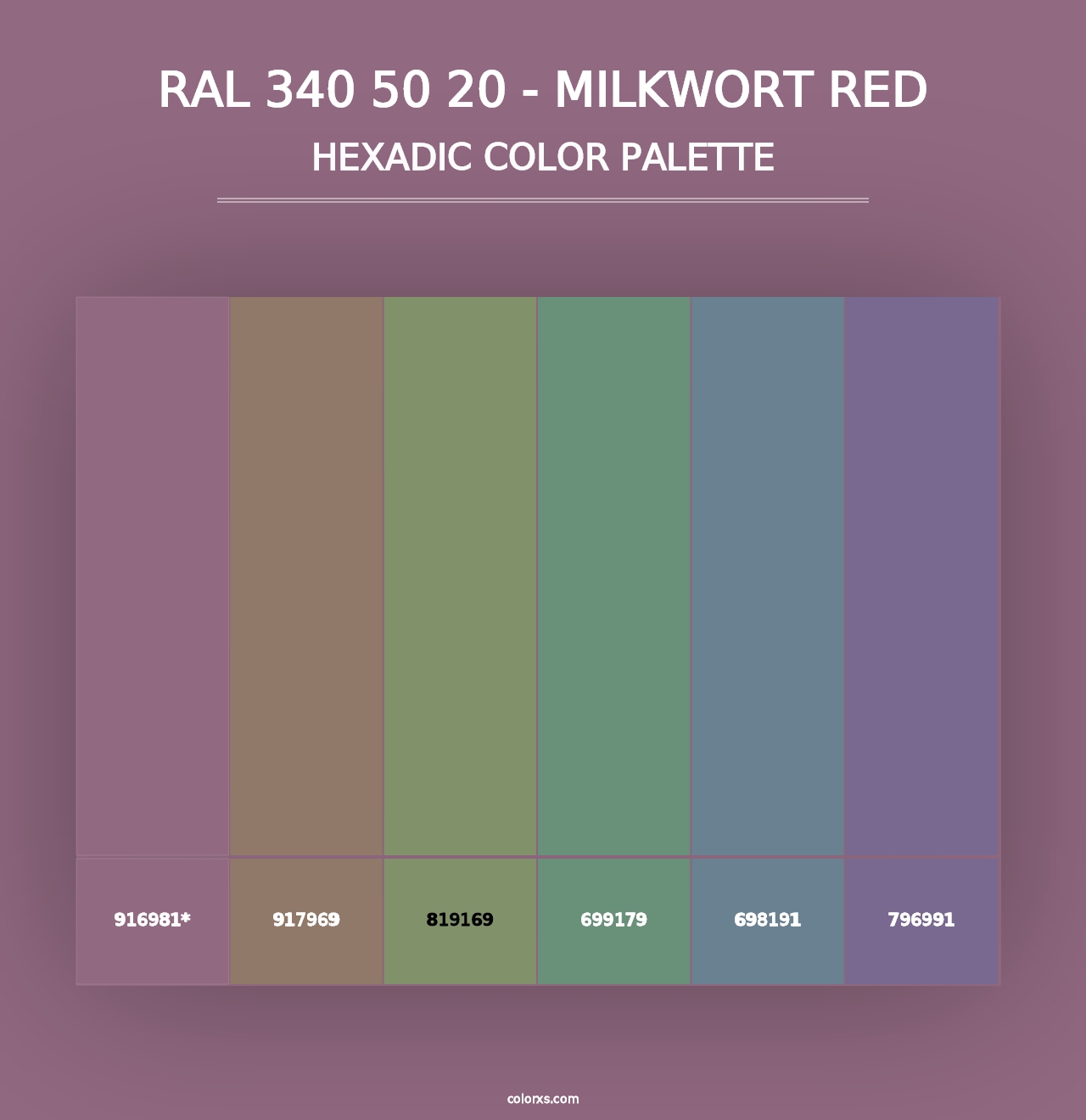 RAL 340 50 20 - Milkwort Red - Hexadic Color Palette