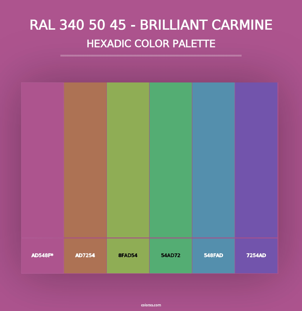 RAL 340 50 45 - Brilliant Carmine - Hexadic Color Palette