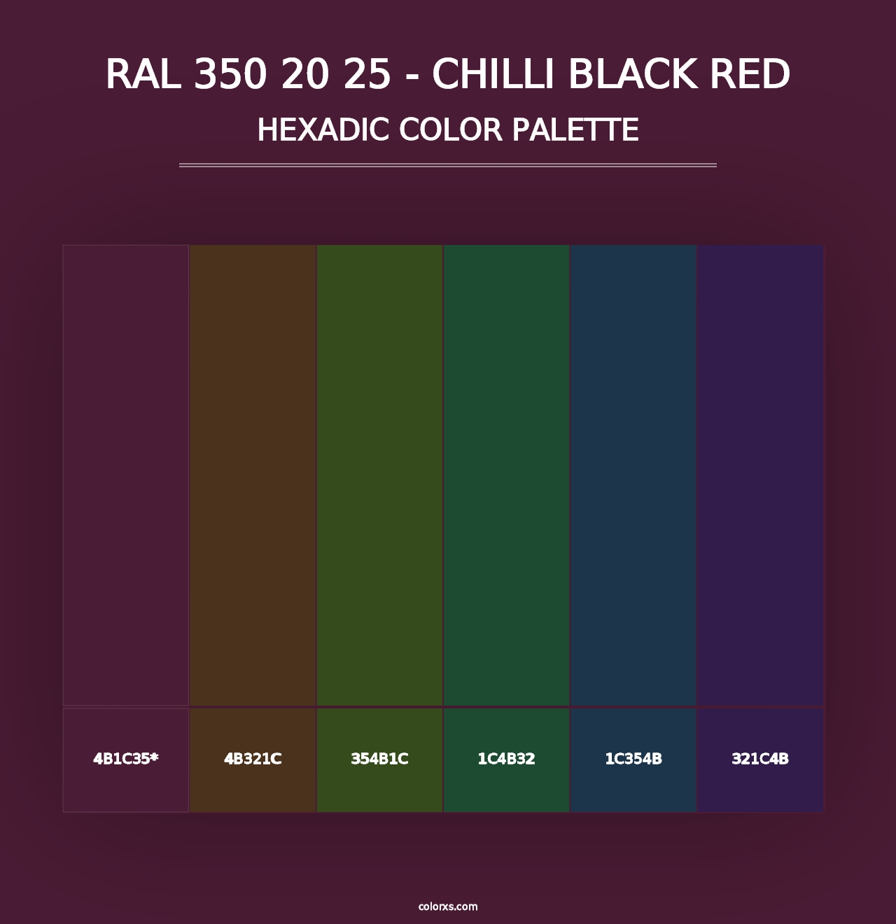 RAL 350 20 25 - Chilli Black Red - Hexadic Color Palette