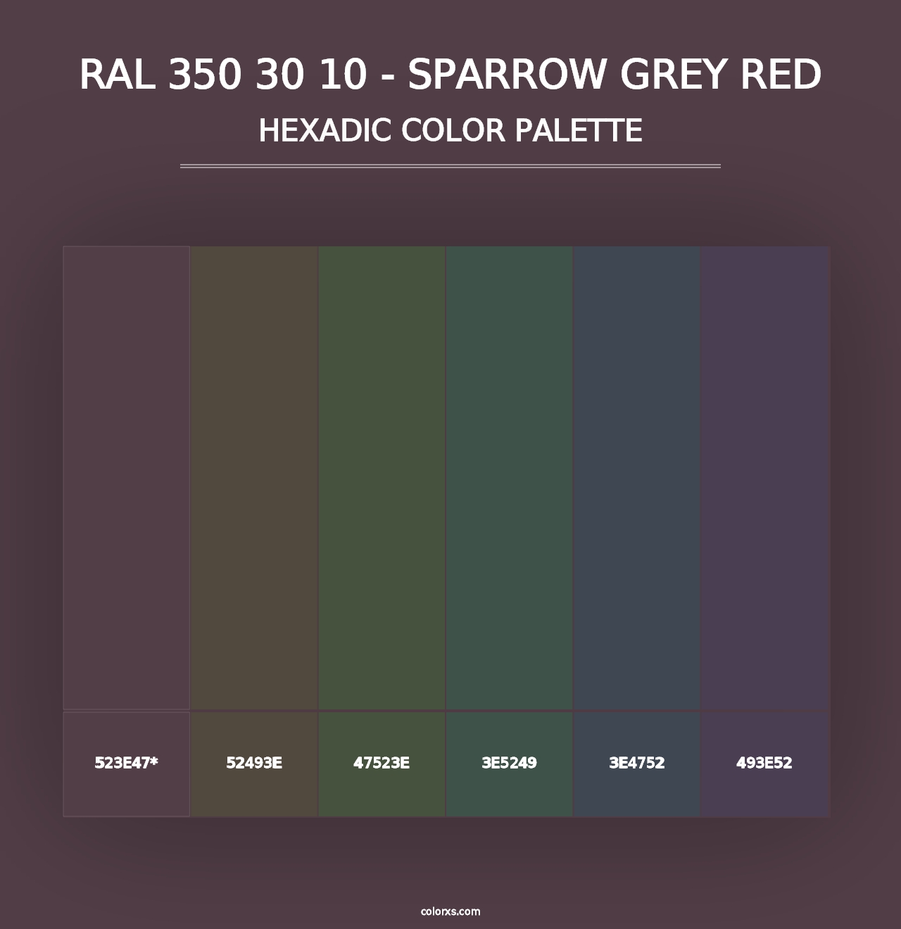 RAL 350 30 10 - Sparrow Grey Red - Hexadic Color Palette