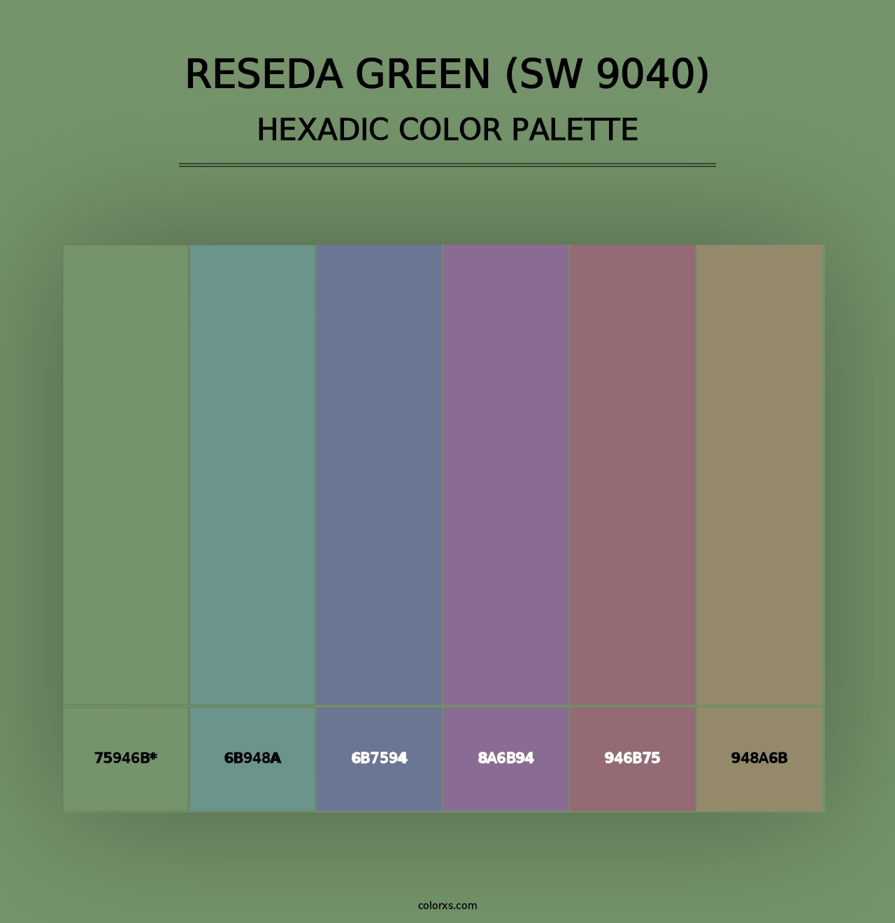 Reseda Green (SW 9040) - Hexadic Color Palette