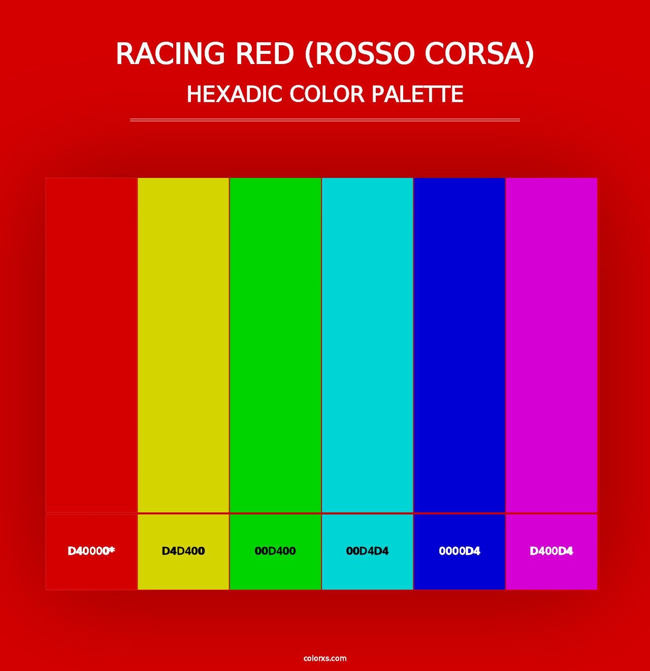 Racing Red (Rosso Corsa) - Hexadic Color Palette