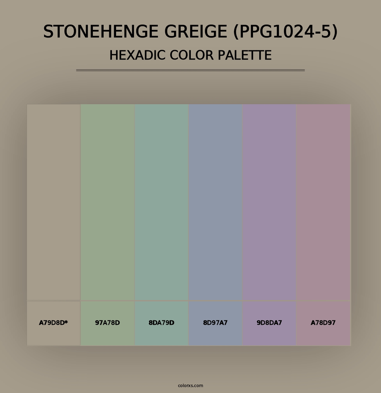 Stonehenge Greige (PPG1024-5) - Hexadic Color Palette