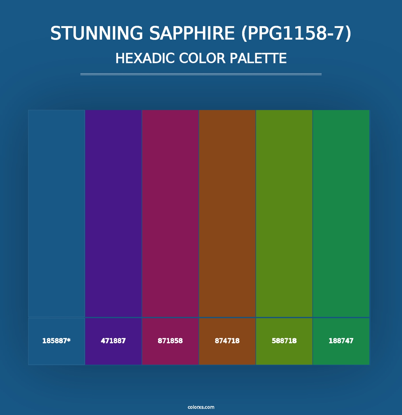 Stunning Sapphire (PPG1158-7) - Hexadic Color Palette