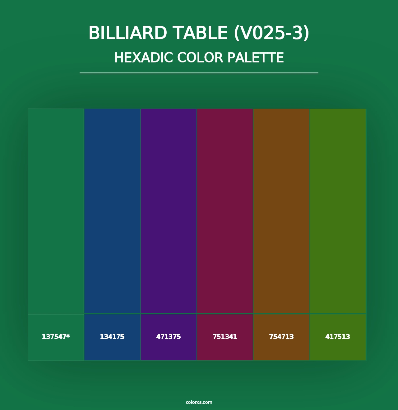 Billiard Table (V025-3) - Hexadic Color Palette