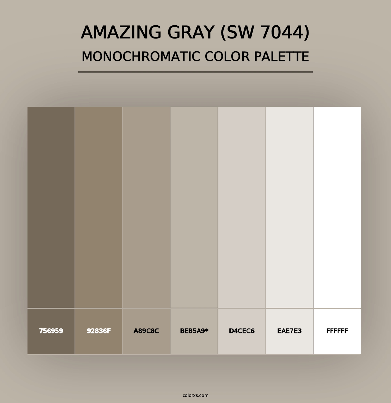 Amazing Gray (SW 7044) - Monochromatic Color Palette