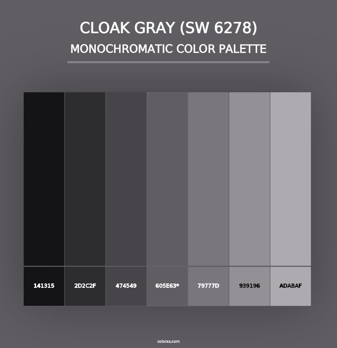 Cloak Gray (SW 6278) - Monochromatic Color Palette