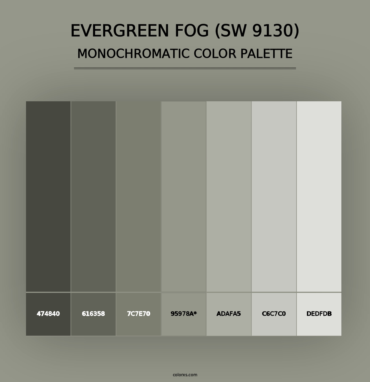 Evergreen Fog (SW 9130) - Monochromatic Color Palette