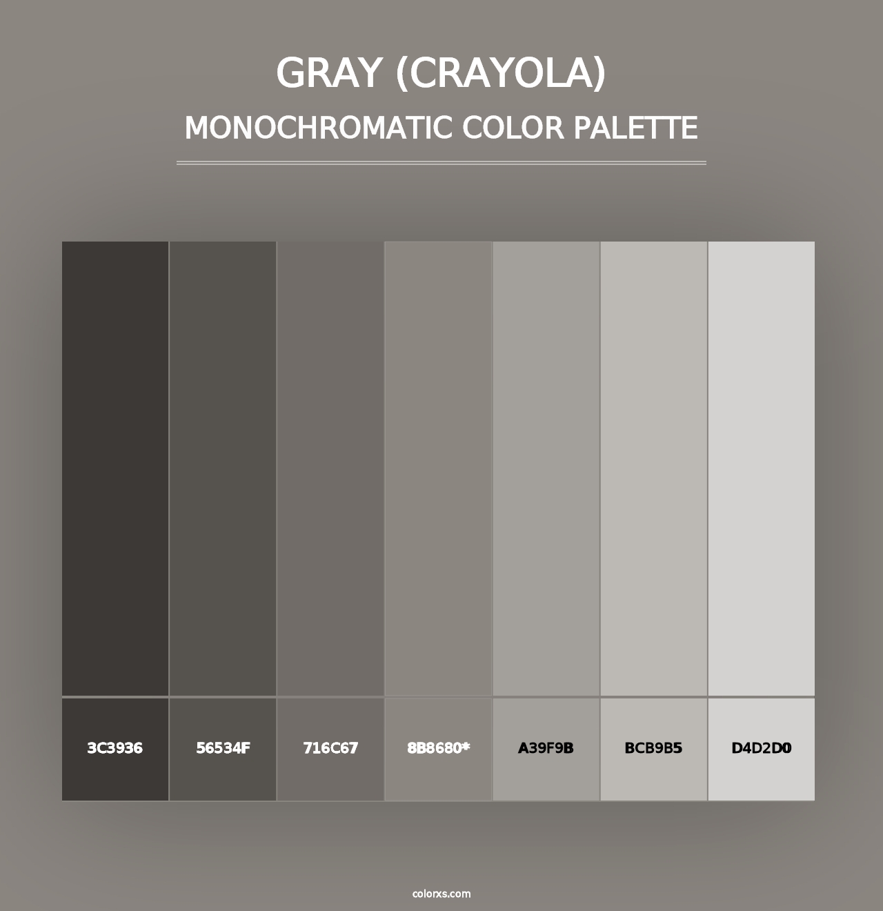 Gray (Crayola) - Monochromatic Color Palette