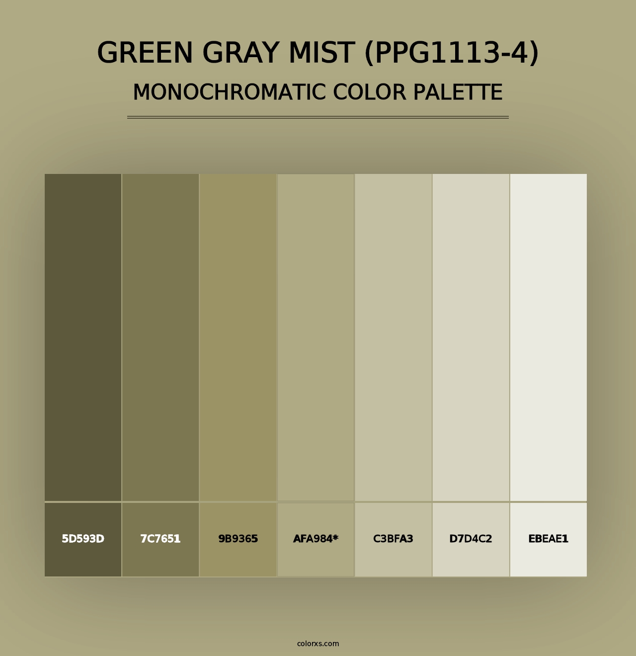 Green Gray Mist (PPG1113-4) - Monochromatic Color Palette