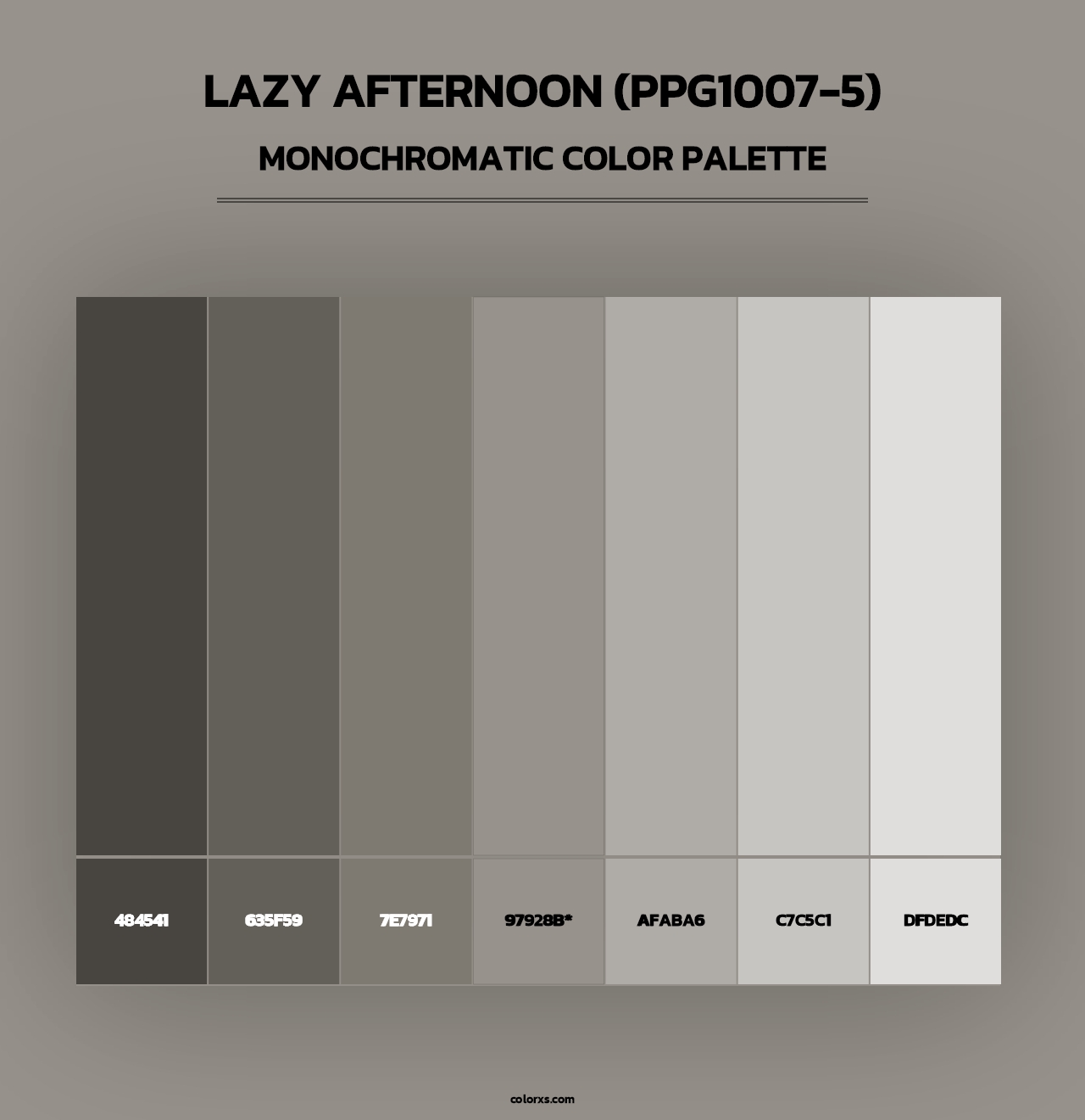 Lazy Afternoon (PPG1007-5) - Monochromatic Color Palette