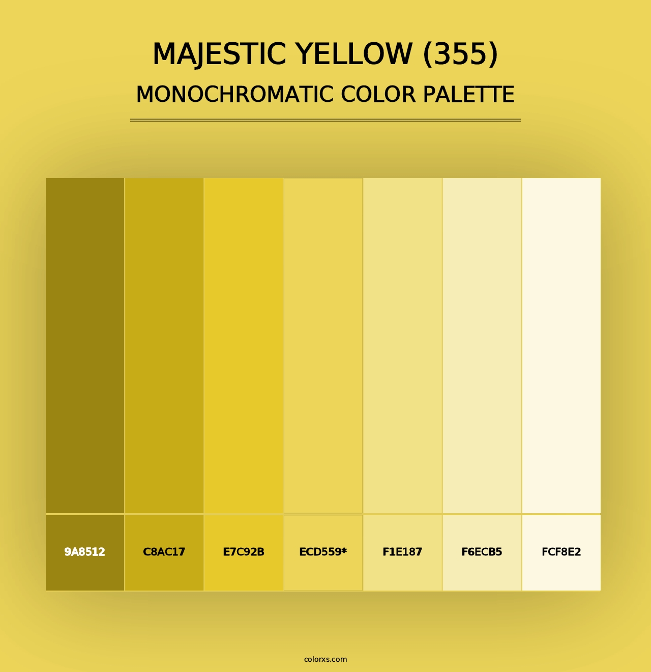 Majestic Yellow (355) - Monochromatic Color Palette