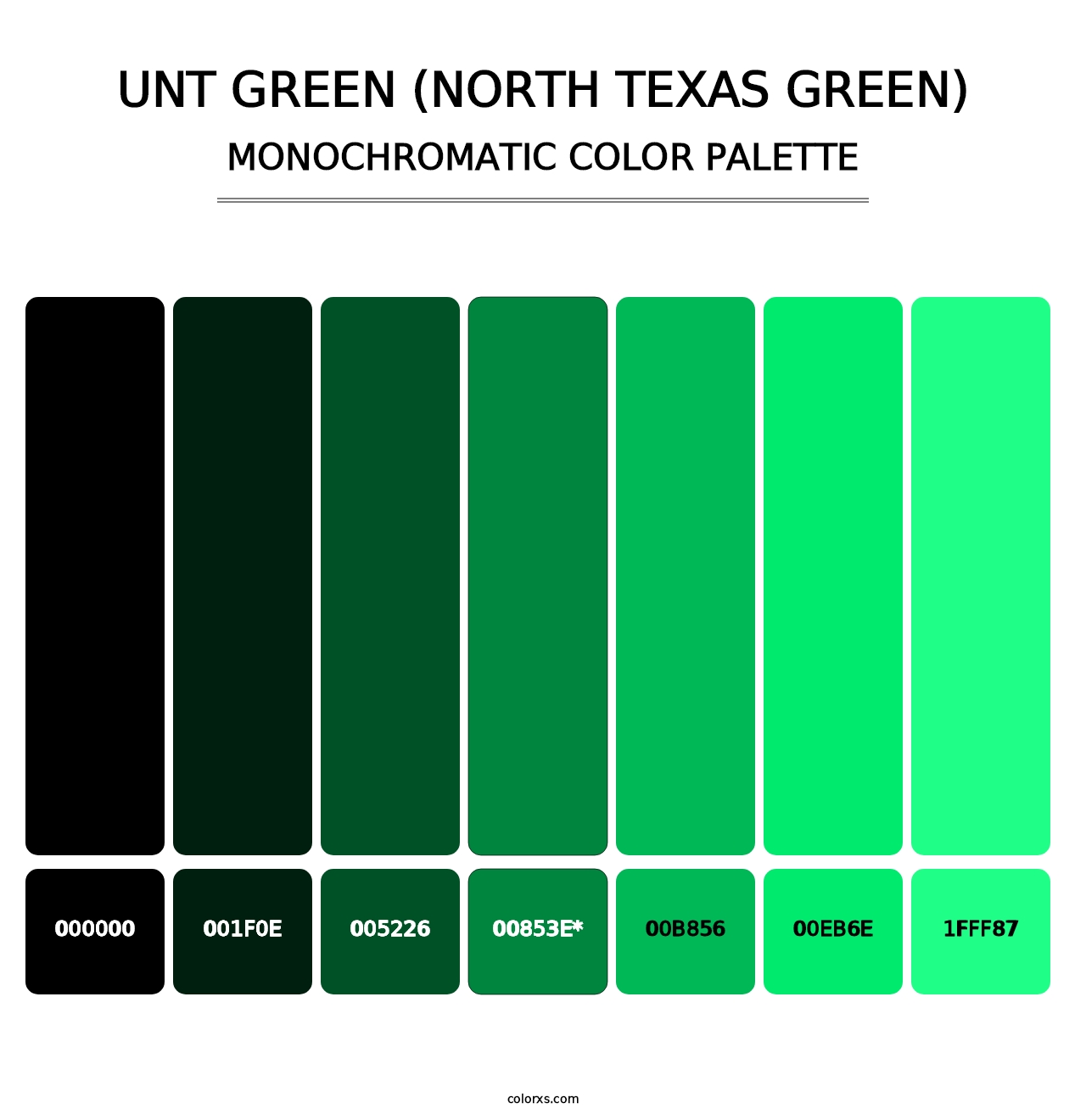 UNT Green (North Texas Green) - Monochromatic Color Palette