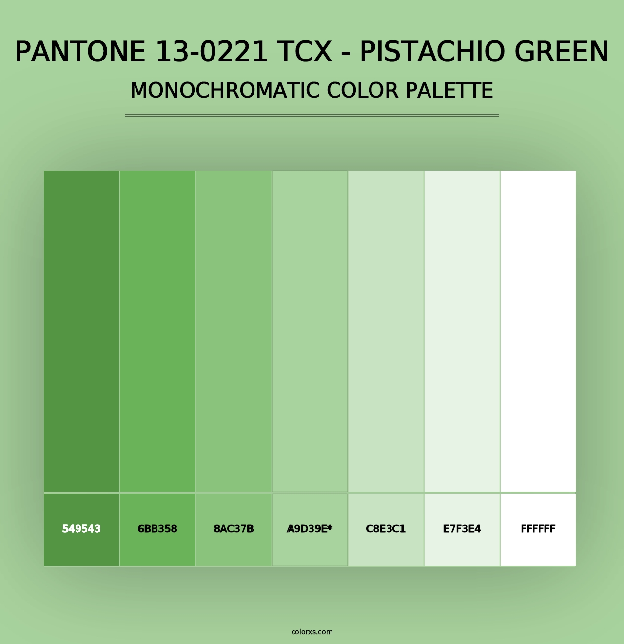 PANTONE 13-0221 TCX - Pistachio Green - Monochromatic Color Palette