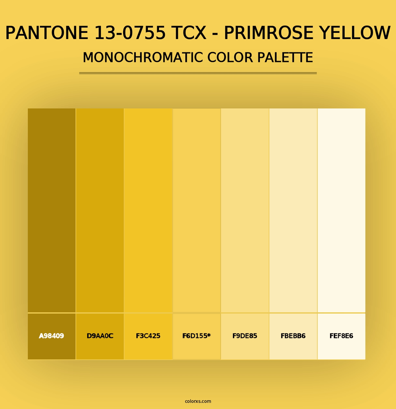 PANTONE 13-0755 TCX - Primrose Yellow - Monochromatic Color Palette