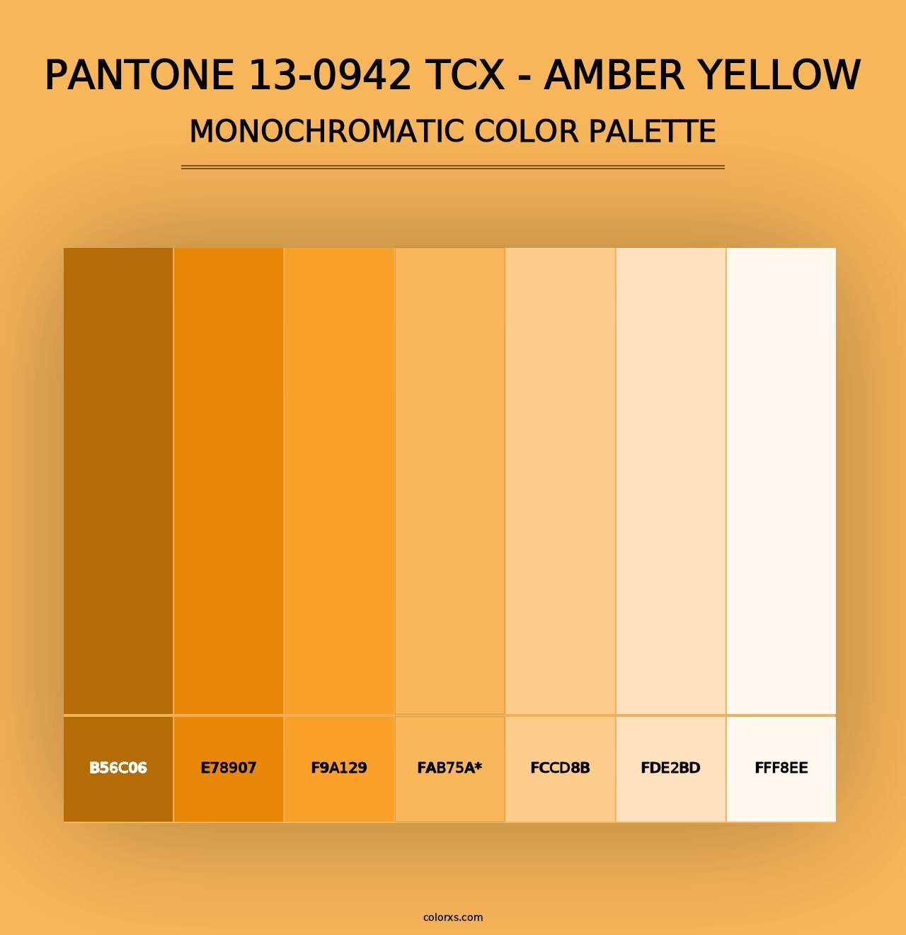 PANTONE 13-0942 TCX - Amber Yellow - Monochromatic Color Palette