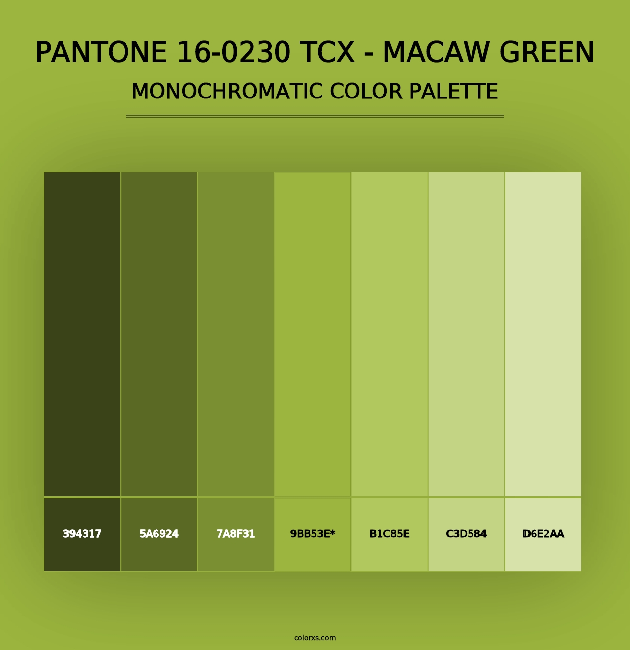 PANTONE 16-0230 TCX - Macaw Green - Monochromatic Color Palette