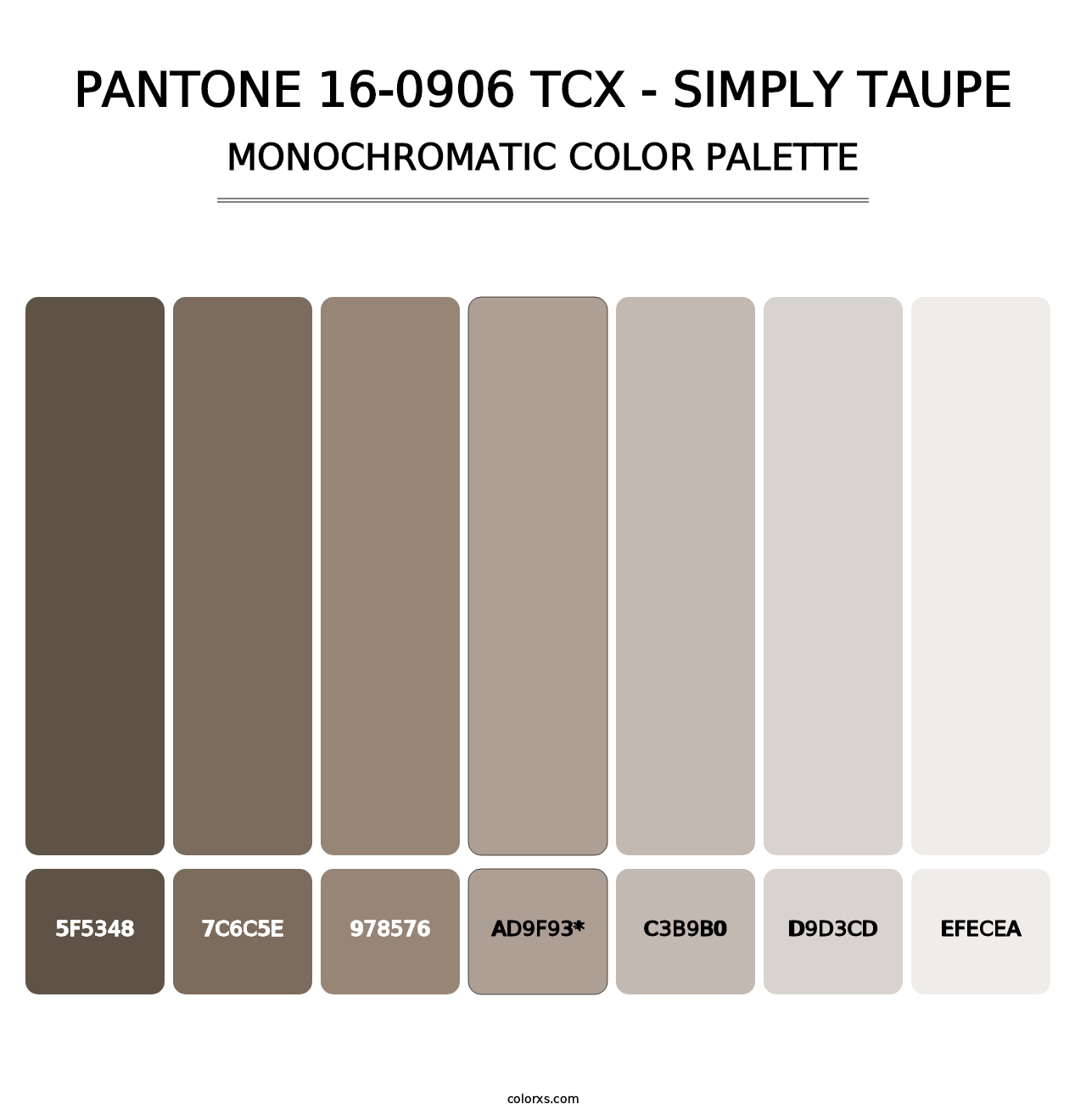 PANTONE 16-0906 TCX - Simply Taupe - Monochromatic Color Palette