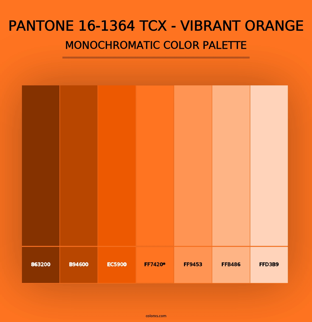 PANTONE 16-1364 TCX - Vibrant Orange - Monochromatic Color Palette