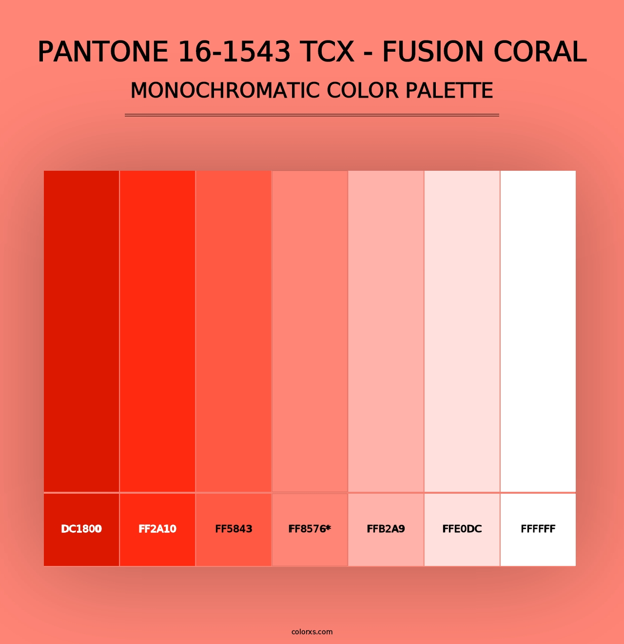 PANTONE 16-1543 TCX - Fusion Coral - Monochromatic Color Palette