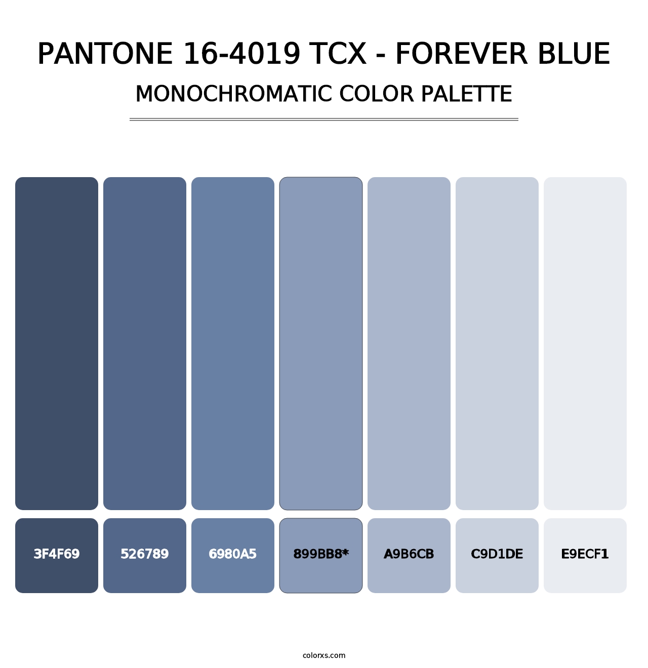 PANTONE 16-4019 TCX - Forever Blue - Monochromatic Color Palette