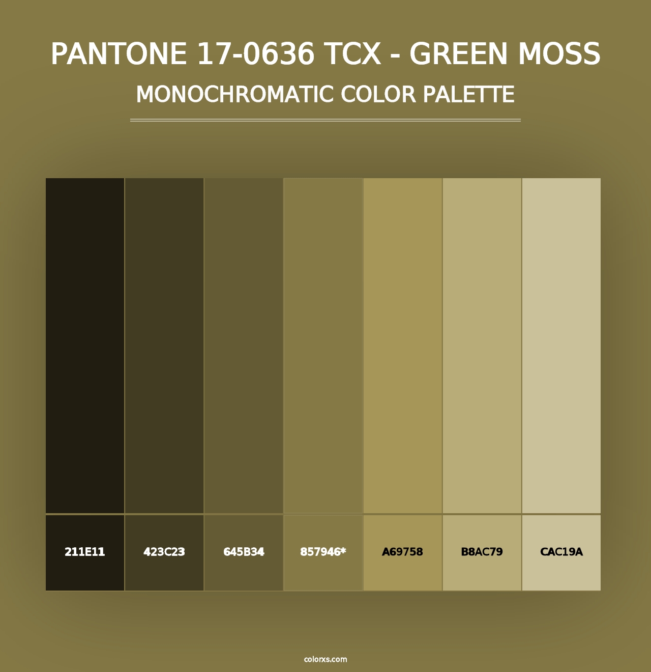 PANTONE 17-0636 TCX - Green Moss - Monochromatic Color Palette