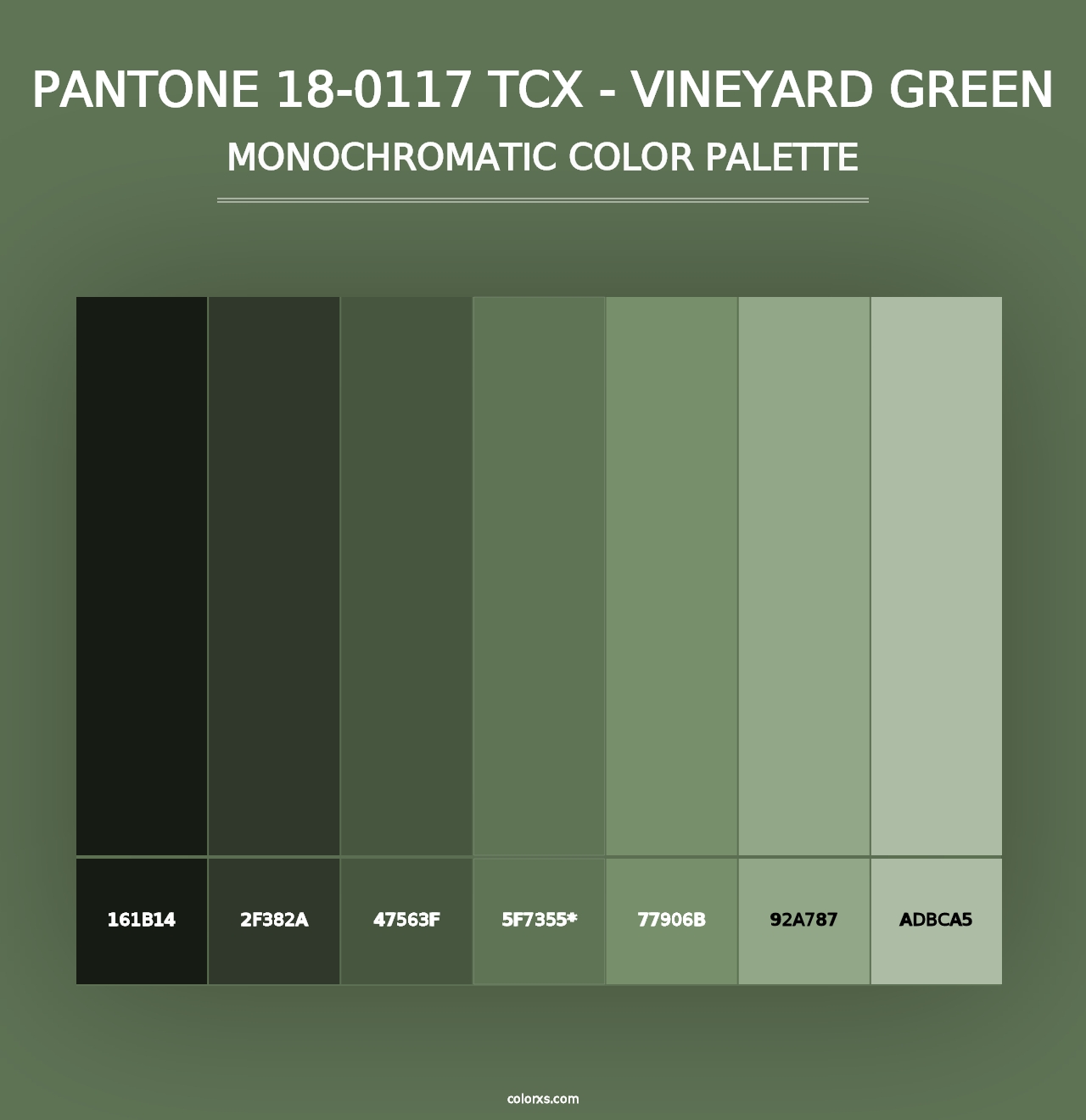 PANTONE 18-0117 TCX - Vineyard Green - Monochromatic Color Palette