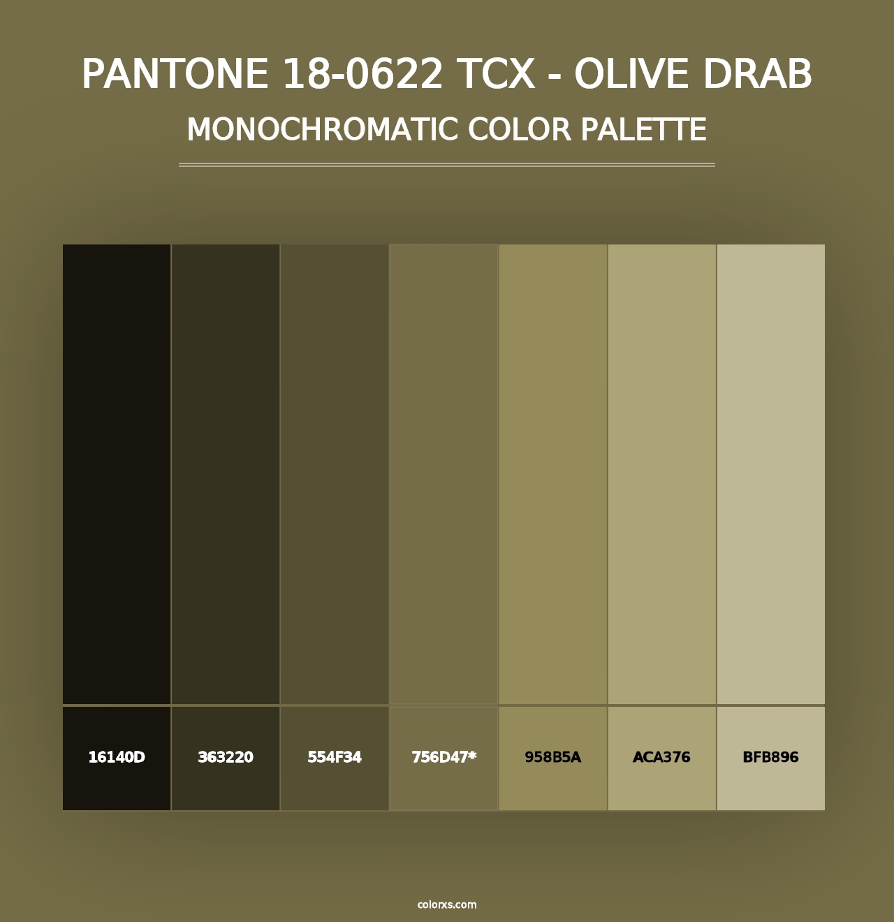 PANTONE 18-0622 TCX - Olive Drab - Monochromatic Color Palette