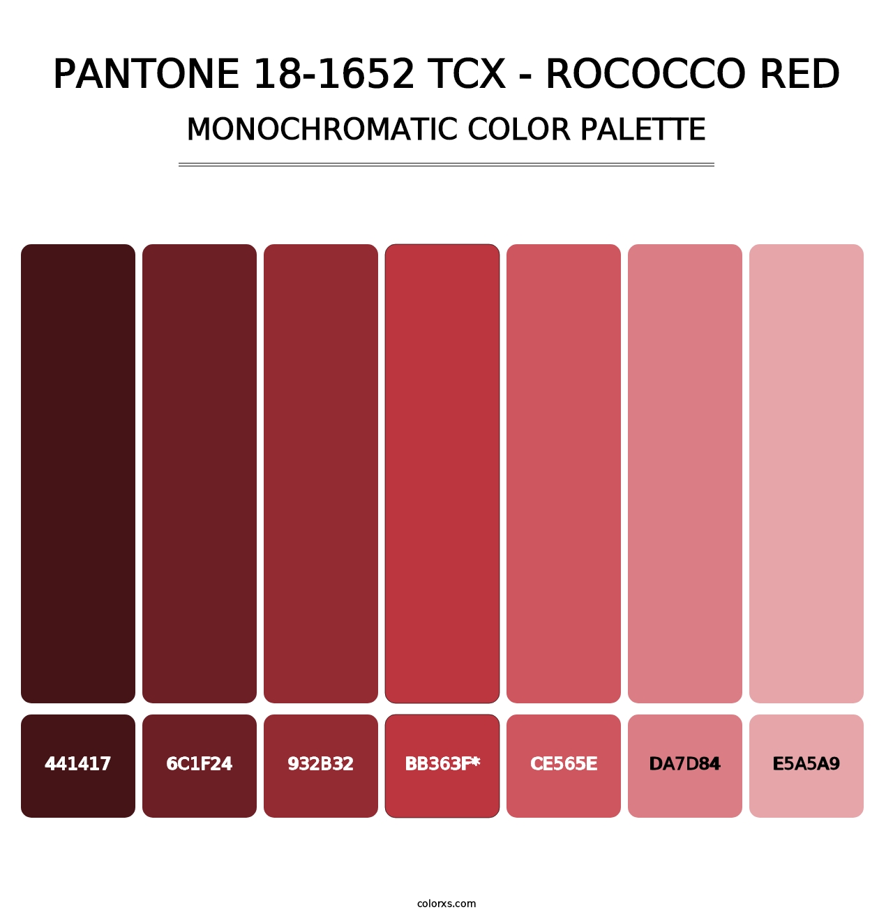 PANTONE 18-1652 TCX - Rococco Red - Monochromatic Color Palette