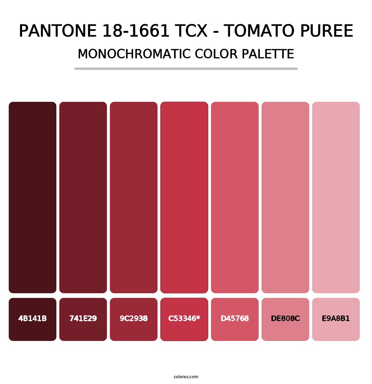 PANTONE 18-1661 TCX - Tomato Puree - Monochromatic Color Palette