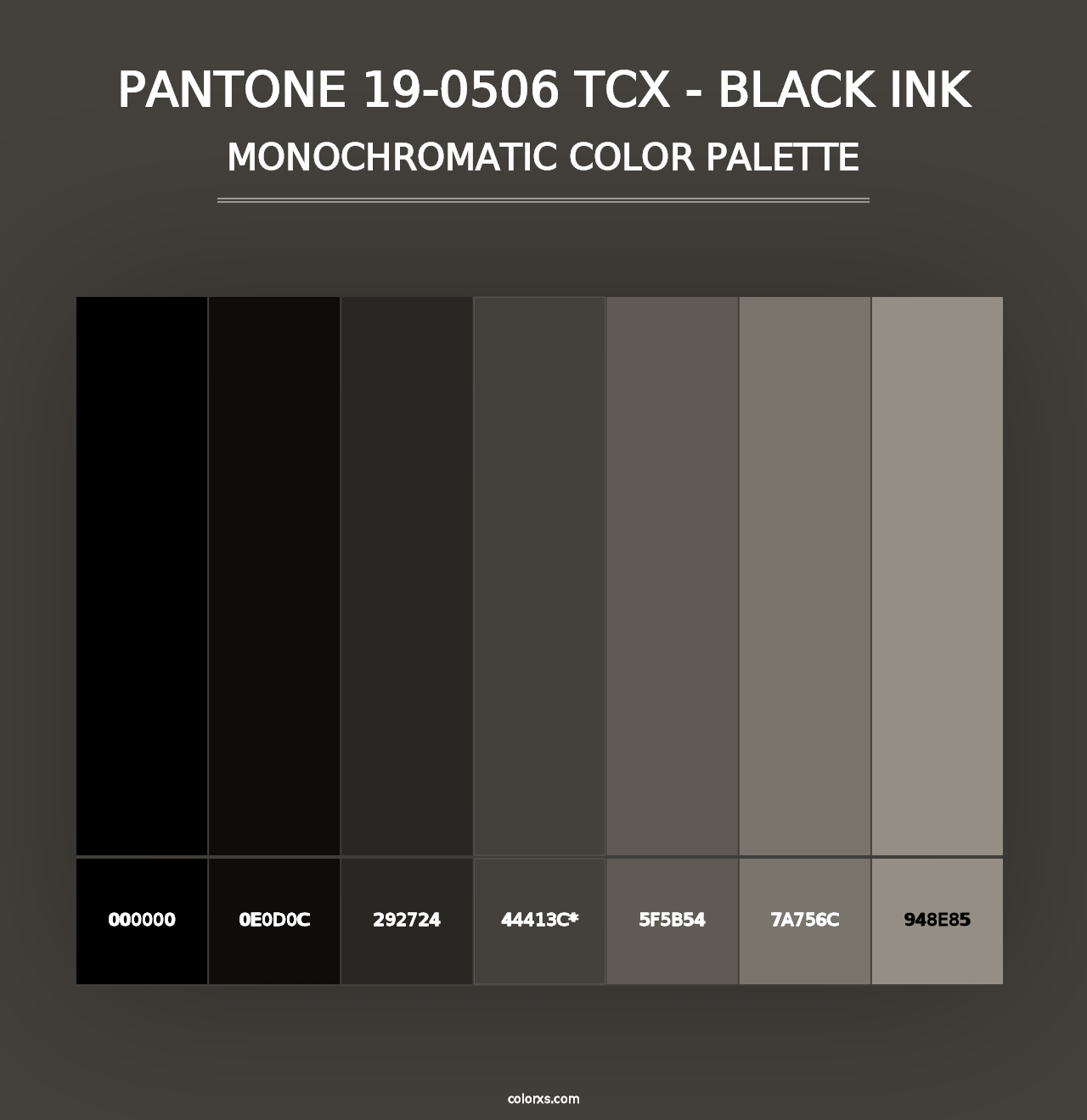 PANTONE 19-0506 TCX - Black Ink - Monochromatic Color Palette