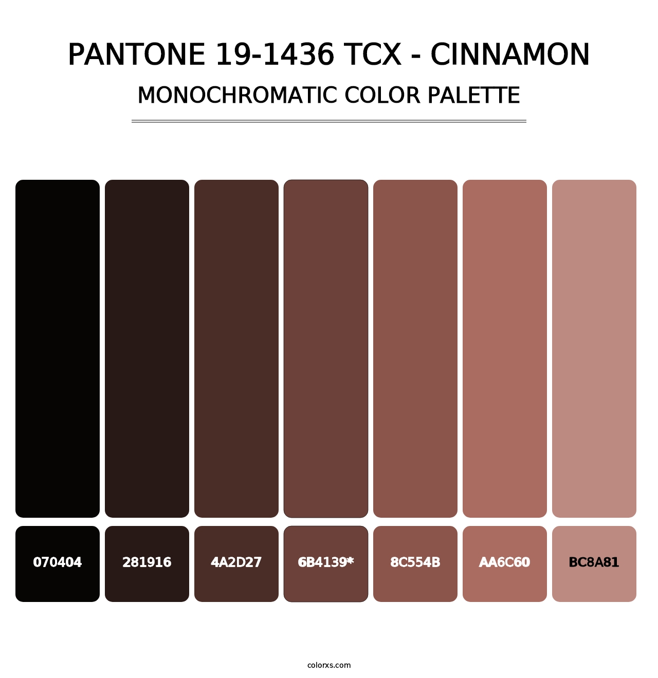 PANTONE 19-1436 TCX - Cinnamon - Monochromatic Color Palette