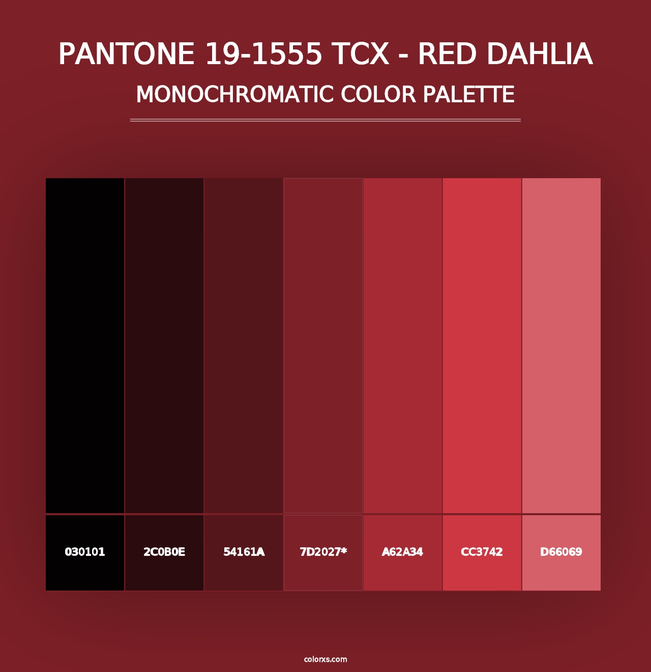 PANTONE 19-1555 TCX - Red Dahlia - Monochromatic Color Palette