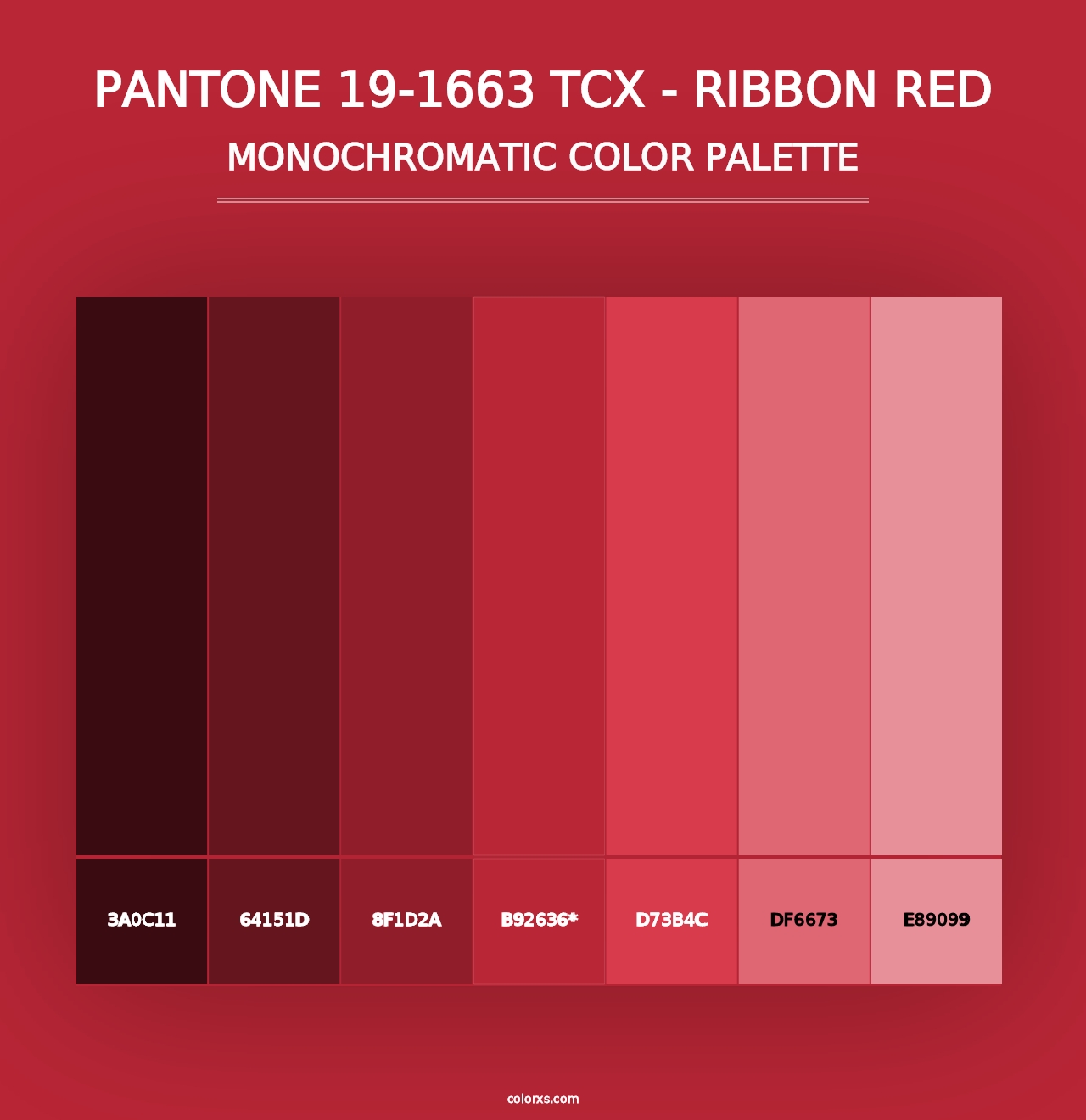 PANTONE 19-1663 TCX - Ribbon Red - Monochromatic Color Palette