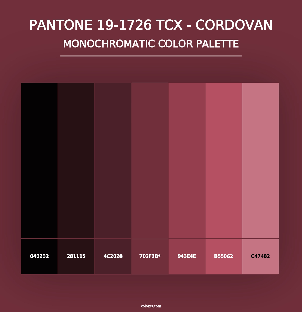 PANTONE 19-1726 TCX - Cordovan - Monochromatic Color Palette