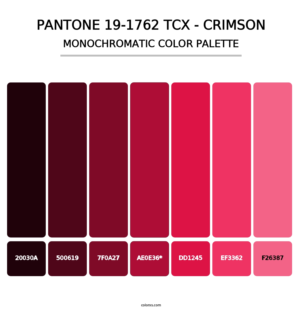 PANTONE 19-1762 TCX - Crimson - Monochromatic Color Palette