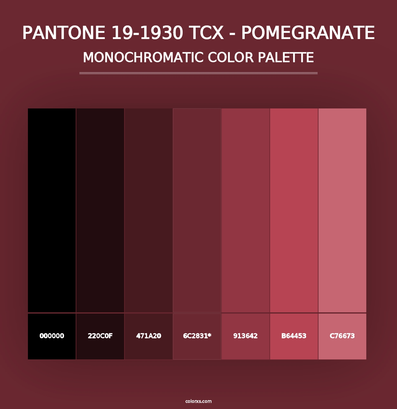 PANTONE 19-1930 TCX - Pomegranate - Monochromatic Color Palette