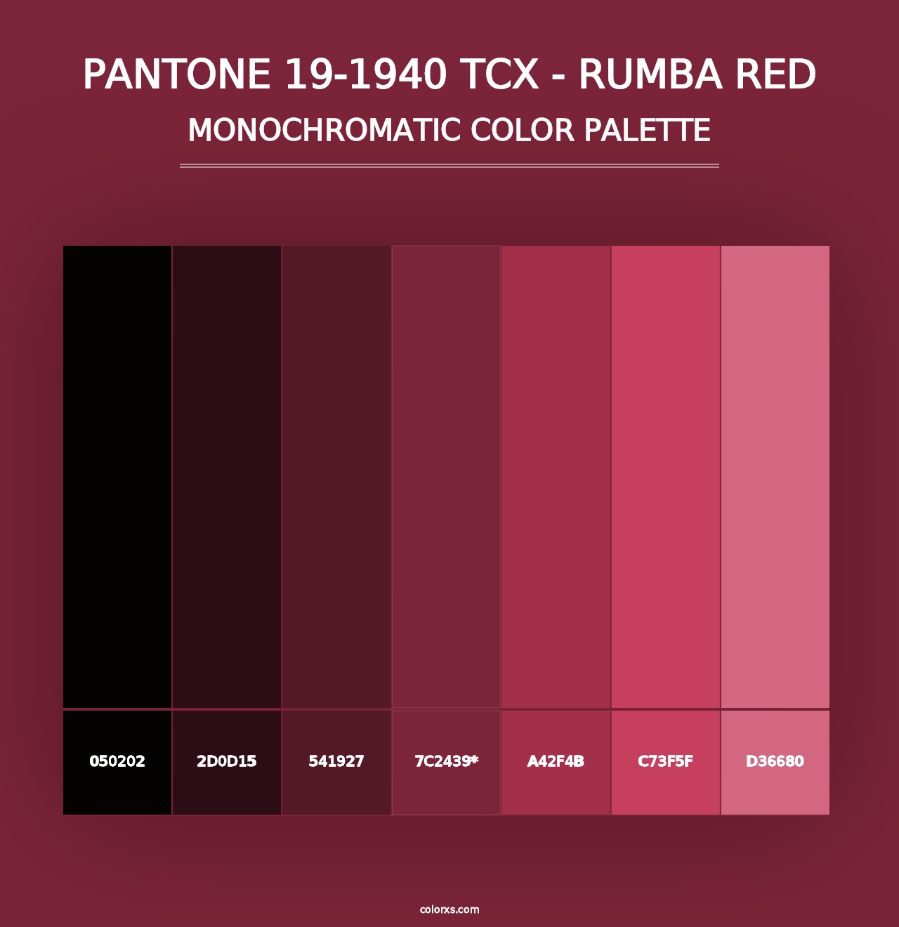 PANTONE 19-1940 TCX - Rumba Red - Monochromatic Color Palette