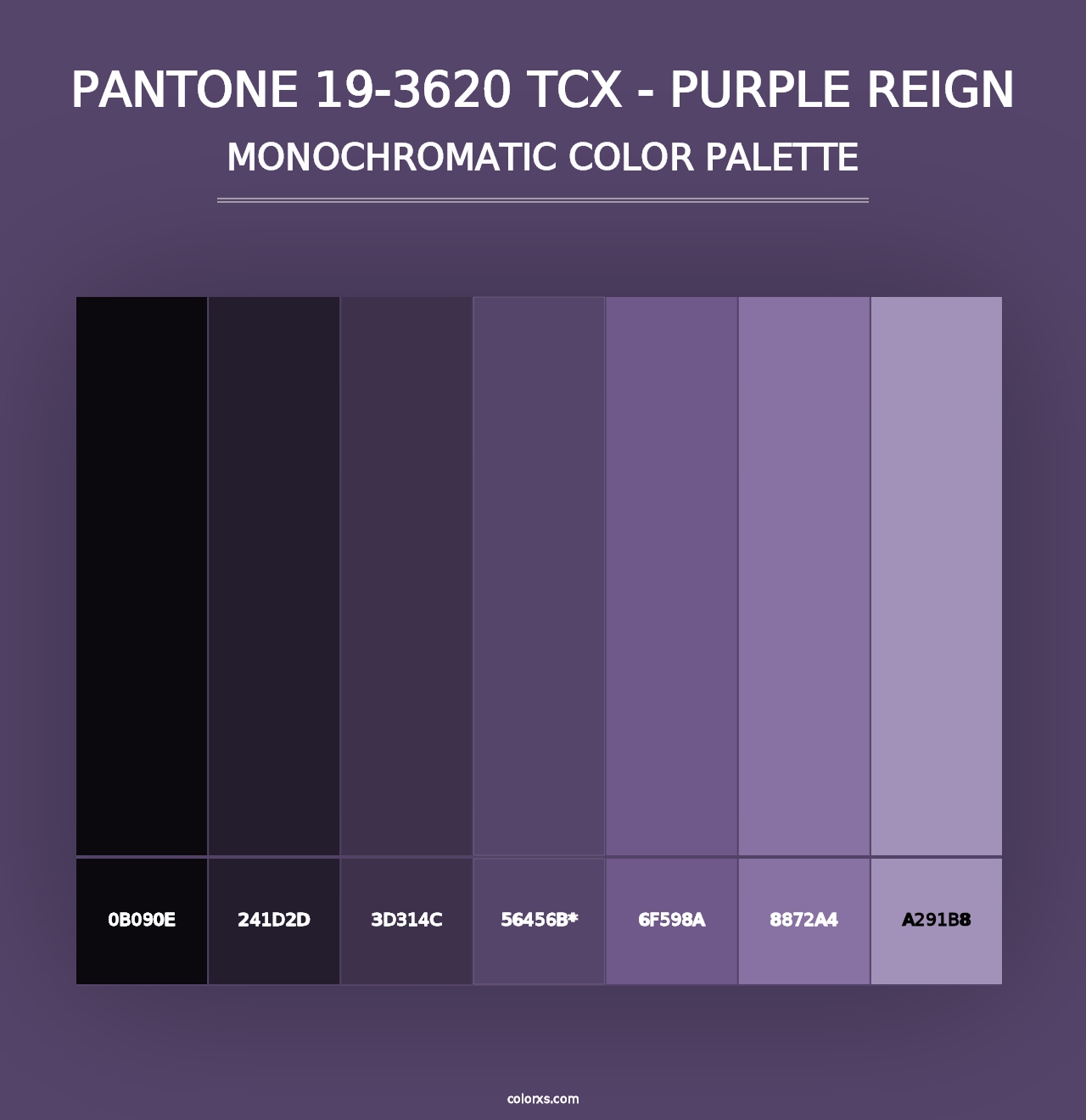 PANTONE 19-3620 TCX - Purple Reign - Monochromatic Color Palette