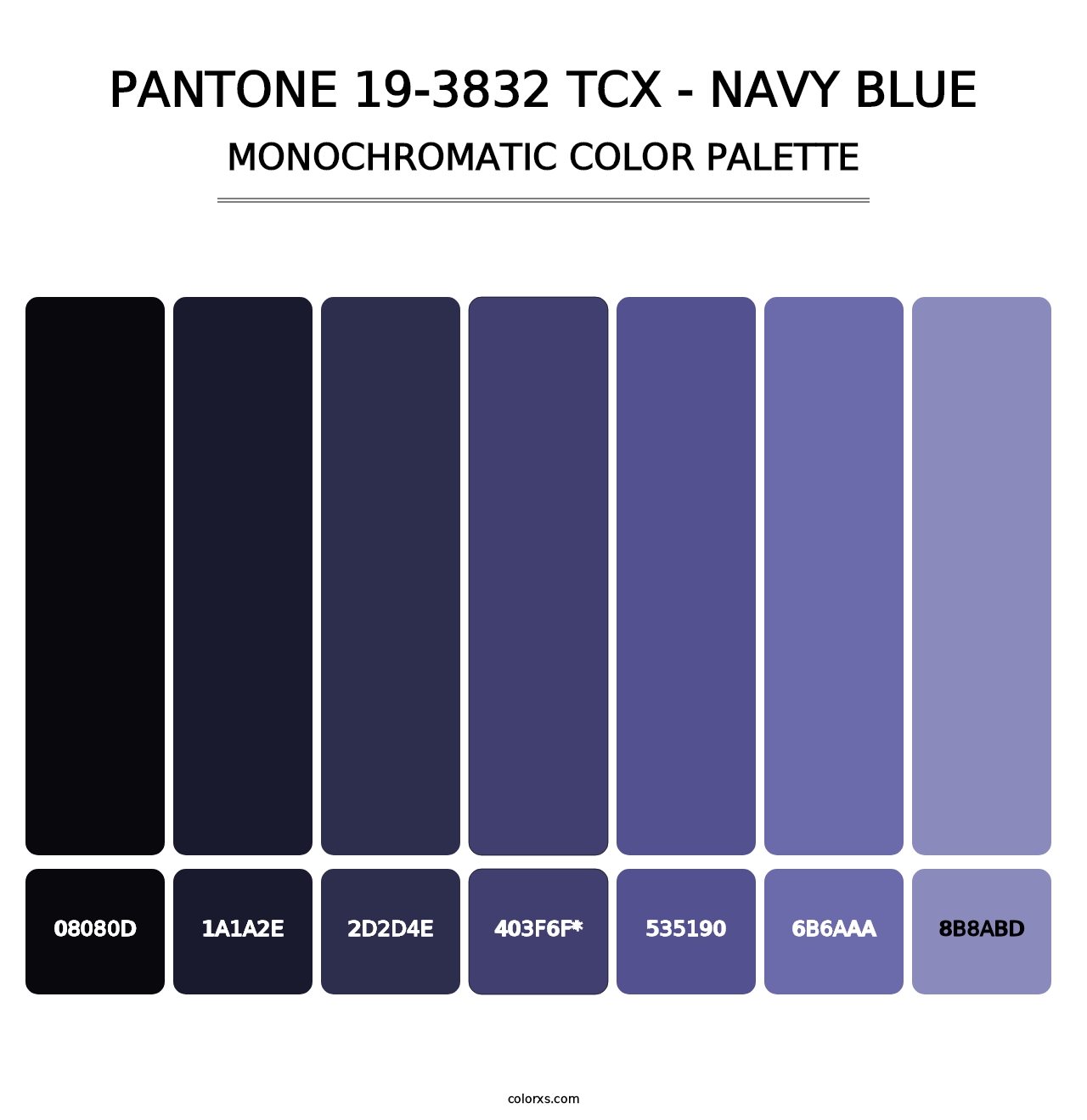 PANTONE 19-3832 TCX - Navy Blue - Monochromatic Color Palette