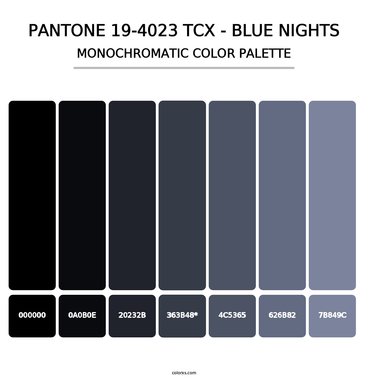 PANTONE 19-4023 TCX - Blue Nights - Monochromatic Color Palette