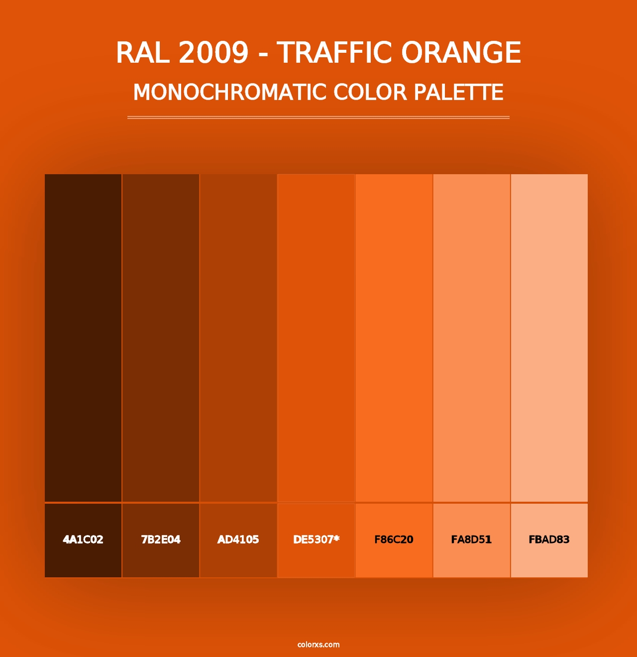 RAL 2009 - Traffic Orange - Monochromatic Color Palette