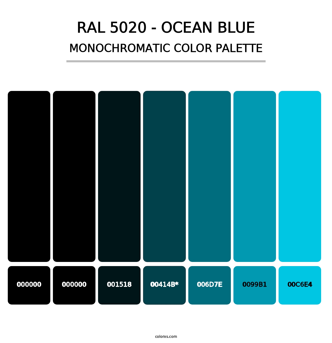 RAL 5020 - Ocean Blue - Monochromatic Color Palette