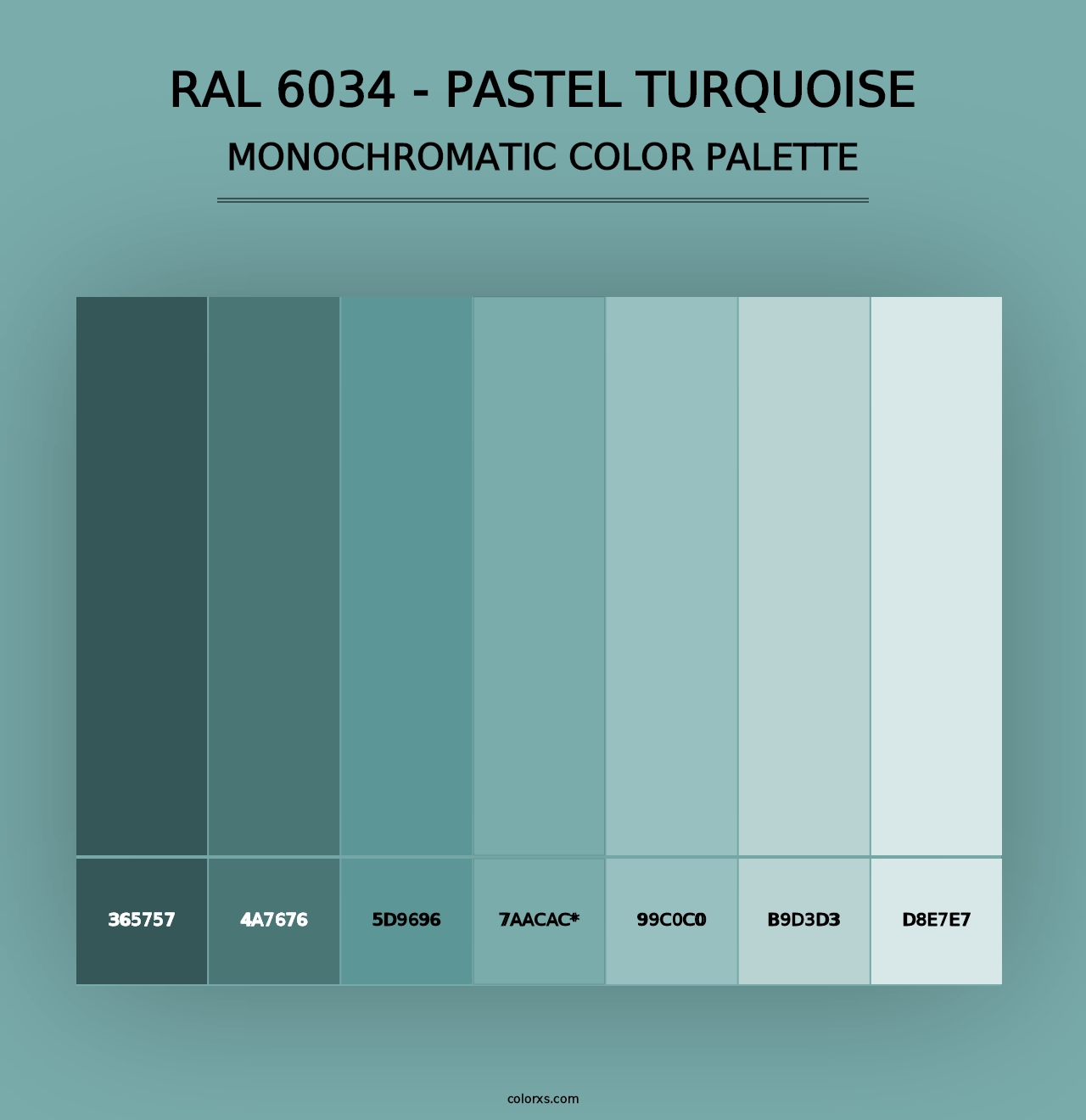 RAL 6034 - Pastel turquoise - Monochromatic Color Palette