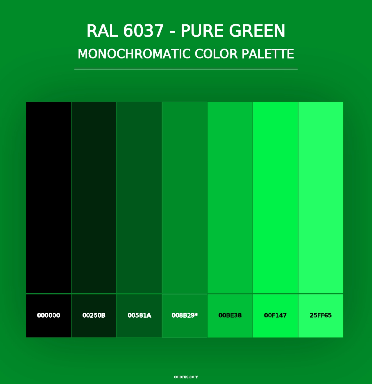 RAL 6037 - Pure Green - Monochromatic Color Palette