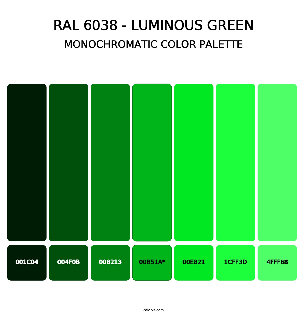 RAL 6038 - Luminous Green - Monochromatic Color Palette