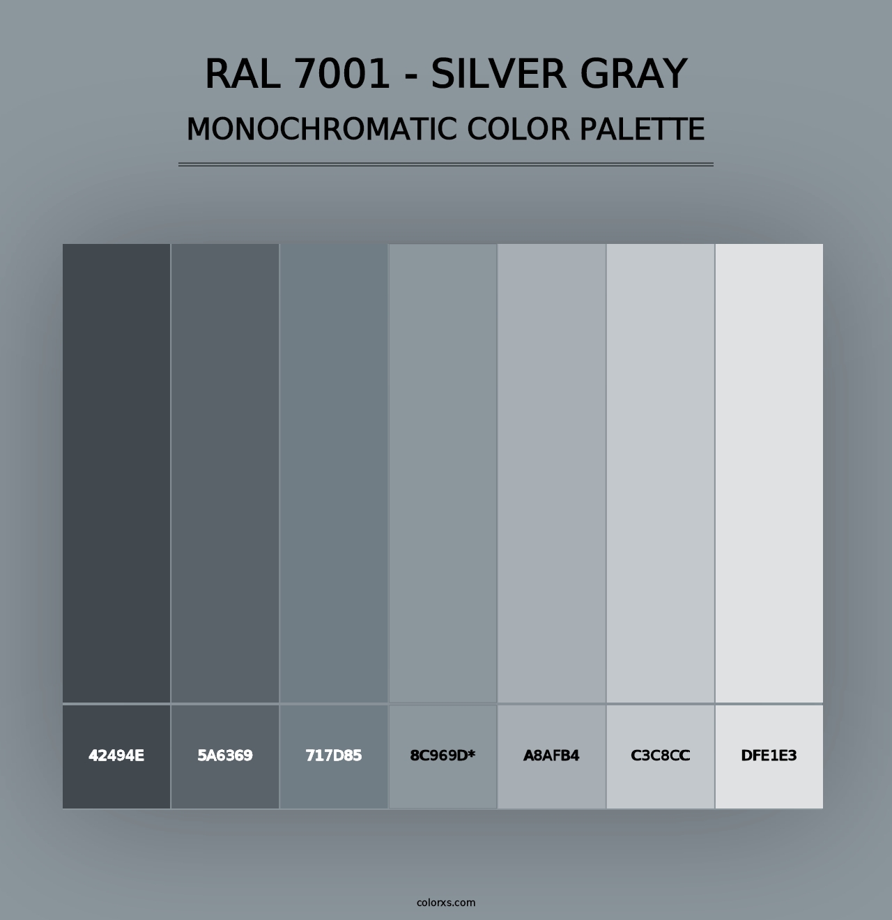 RAL 7001 - Silver Gray - Monochromatic Color Palette